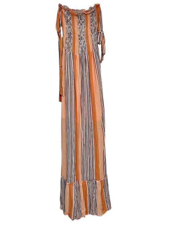Altar'd State Dresses & Skirts - Altar'd State Orange Stripe Maxi Dress Gauzy Smocked Tie Shoulders Ruffle Small
